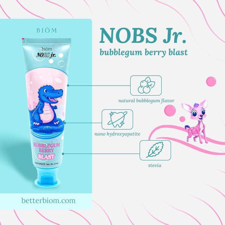 Jr. Kids Nano Hydroxyapatite Toothpaste – Fluoride Free, Sls-Free, Remineralizing - Dentist Formulated - Bubblegum Berry