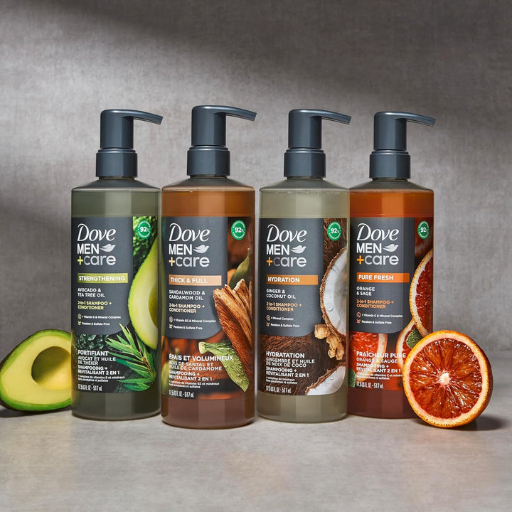 2-In-1 Shampoo + Conditioner Sandalwood & Cardamom Oil for Thick & Full Hair, + Vitamin B3 & Mineral Complex, 17.5 Oz