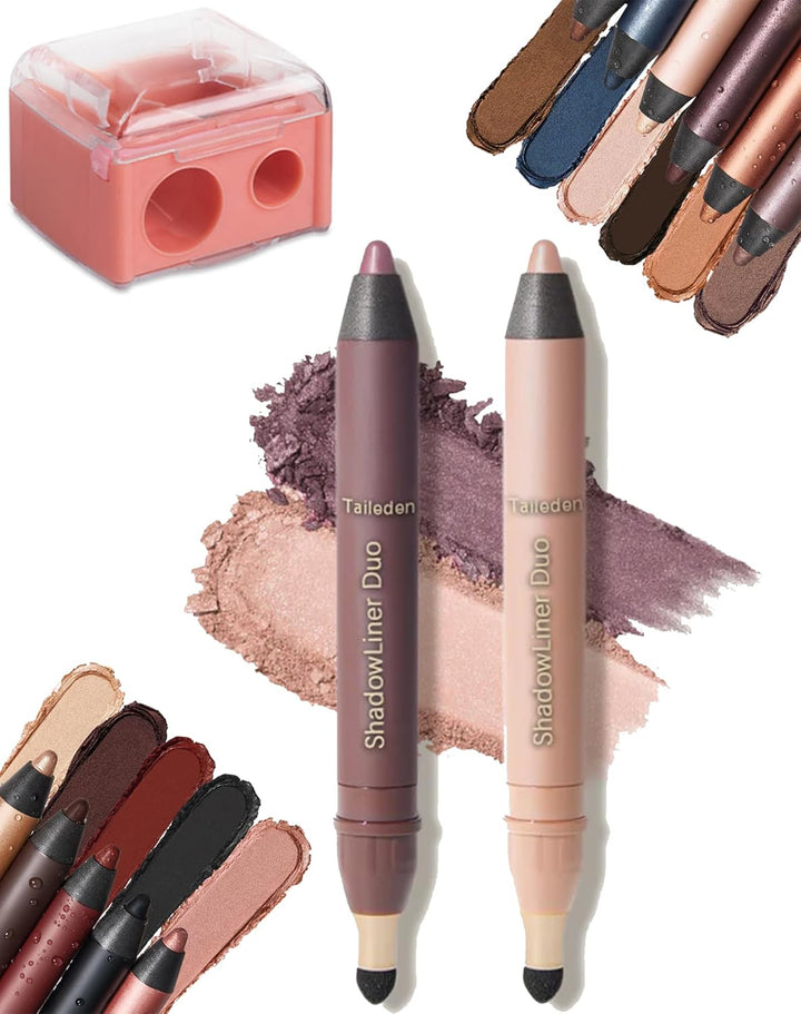 Mitlume Perfect Color Duo-Shadow Liner 2-In-1 Eyeliner & Eyeshadow - Taileden Shadow Liner Duo Plum Eyeshadow Stick - 2-Piece Smolder Stick Set to Make Your Light Eyes Pop (Smokeshow + Gaze)