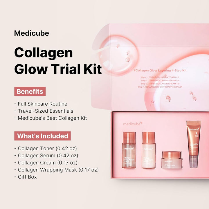 Glass Skin Collagen Trial Kit | Korean Skincare Set and Kit | Gifts for Women | 4-Step Skincare Set for Glowy Skin | Travel Size
