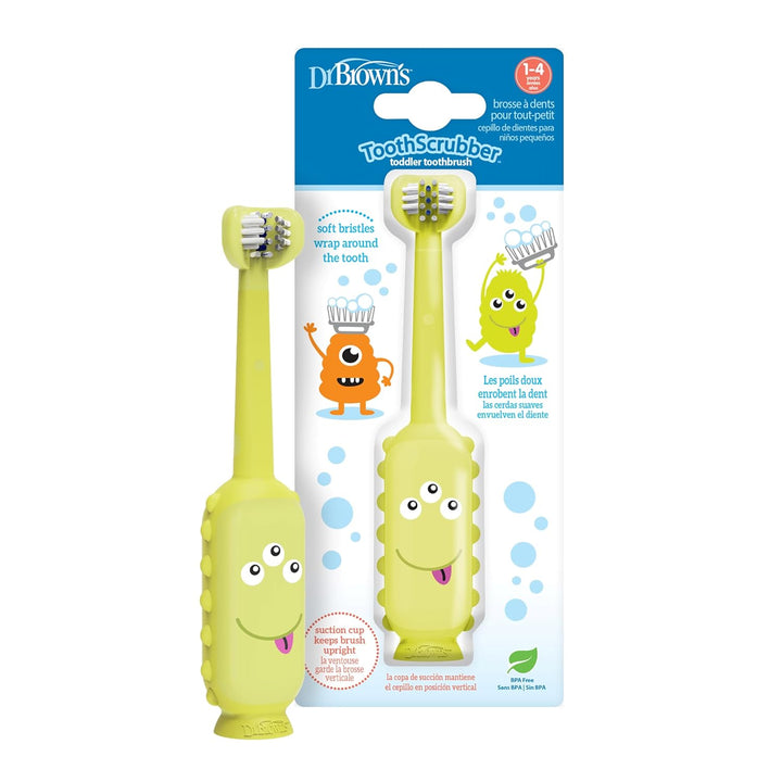 Toothscrubber Toothbrush, Three-Sided Toddler Training Toothbrush for Ages 1-4 Years with Suction Cup Base and Color Changing Bristles
