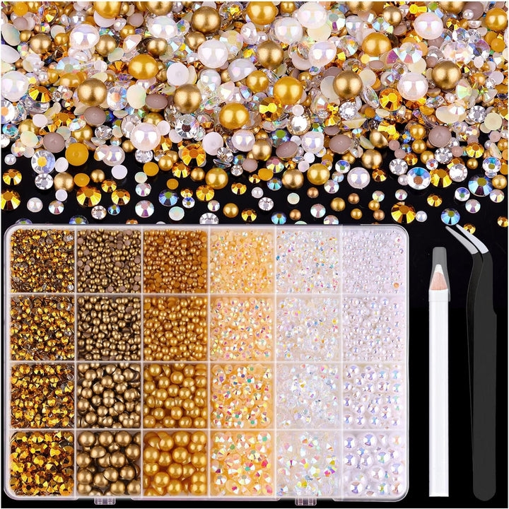 9000PCS Flatback Pearls and Pink Rhinestones for Bedazzling Kit, Pink White 3-10Mm Resin Rhinestones Gems and Half Pearls for Crafting, Nail Art and Grad Cap Decor with B7000 Jewelry Glue