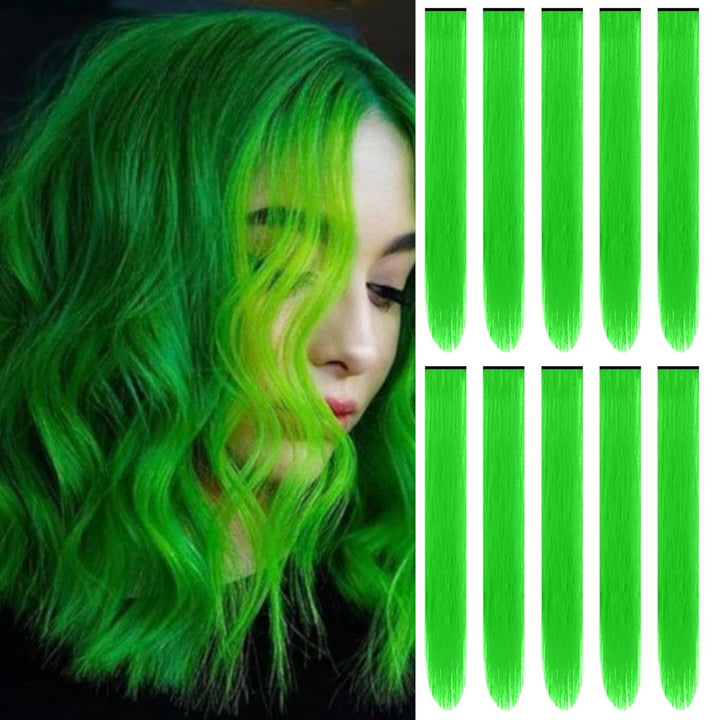 22 Inch Colored Hair Extensions Straight Hairpiece, Colorful Party Highlights Clip in Long Synthetic Hair Extensions for Women Kids Girls Favor Gift(10 PCS Hot Pink)