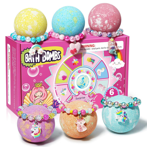 Unicorn Bath Bombs for Kids Girls with Bracelet Inside,  Bubble Bath Toys Birthday Stocking Stuffers Christmas Gifts for 4 5 6 7 8 Year Old Girl Daughter Granddaughter