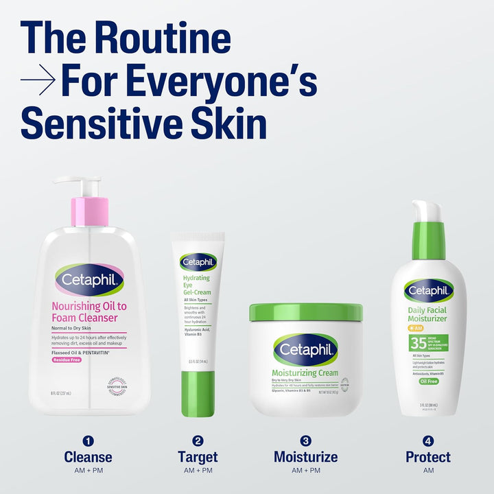 Nourishing Oil to Foam Facial Cleanser for Normal to Dry Skin, up to 24 Hour Hydration, 8 Fl Oz