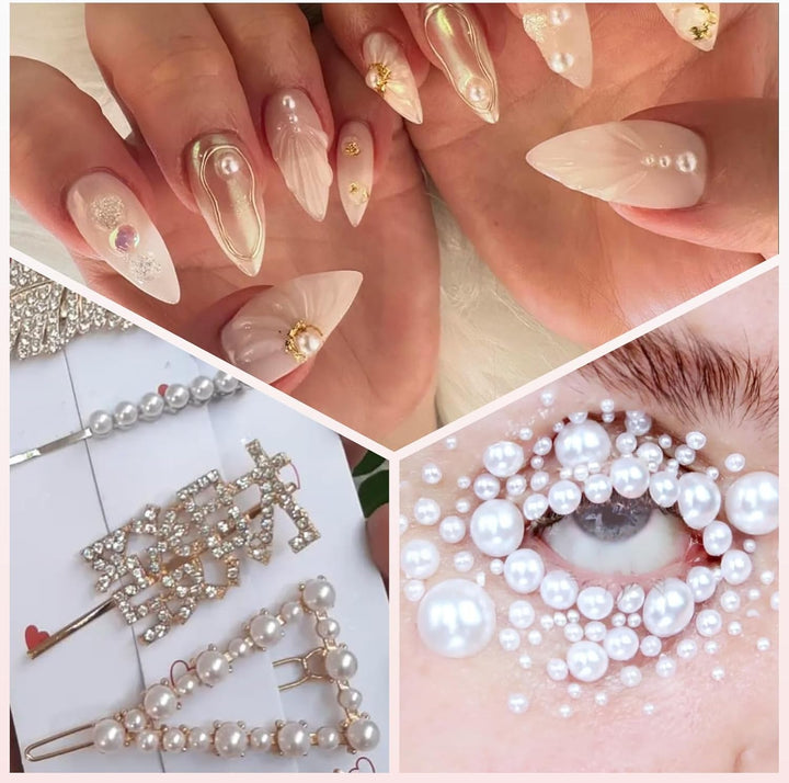 14000 Pcs Flat Back Pearls for Crafting with B7000 Glue White Half Pearl Beads for Jewelry Making Beads for Nails Party Face Clothes Shoe Balloon Birthday Decorations Cup DIY 2/3/4/5/6/8Mm