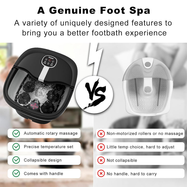 Collapsible Foot Spa Electric Rotary Massage, Foot Bath with Heat, Bubble, Remote, and 24 Motorized Shiatsu Massage Balls. Pedicure Foot Spa for Feet Stress Relief - FS02A