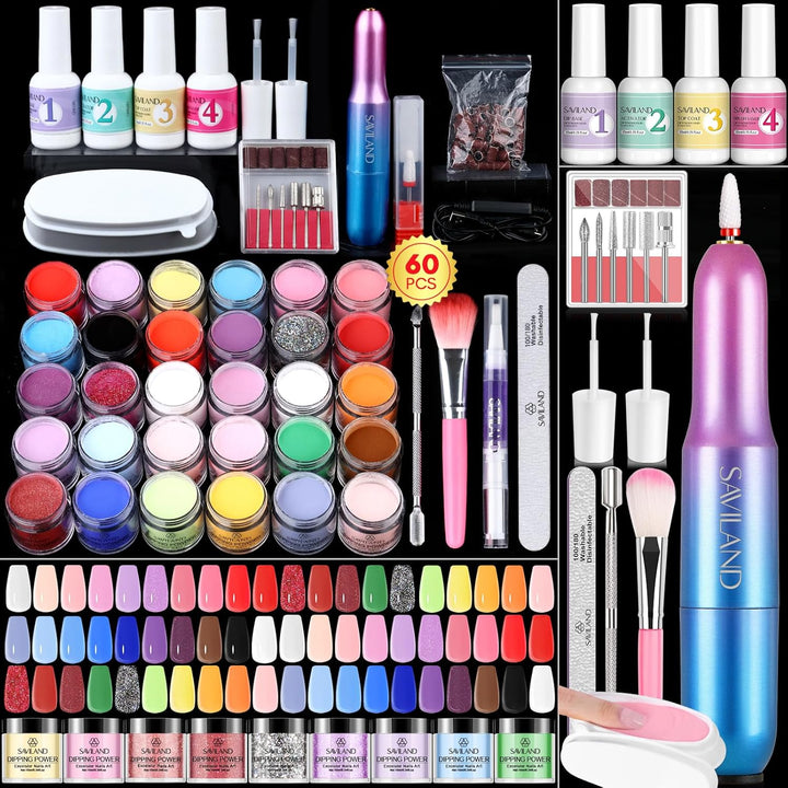 Dip Powder Nail Kit with Drill: Starter Set 30 Colors Summer Spring Keratin Dip Nails Powder with Dipping Liquid Set Activator Base Top Coat Cuticle Oil for DIY Manicure Nail Art