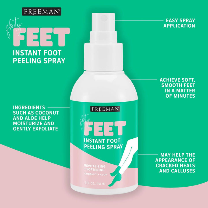Flirty Feet Instant Foot Peeling Spray, Exfoliating Foot Mask for Summer, Moisturizing & Smooth Dry, Cracked Heels, Remove Dead Skin Quickly, Cruelty-Free & Vegan, 4 Fl.Oz./ 118 Ml Bottle