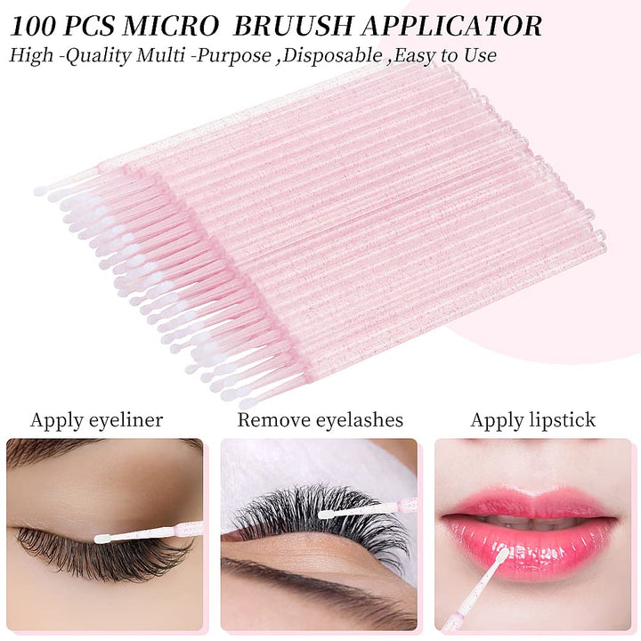 200Pcs Eyelash Extension Supplies Kit,Disposable Lash Spoolies Brushes Micro Swab Brushes Mascara Wand Lip Brushes for Eyelash Extension Tattoo Lipstick Applicator (Crystal Pink)