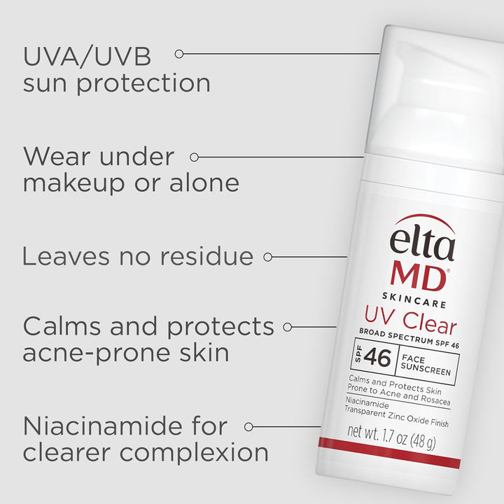 UV Clear Face Sunscreen SPF 46, Oil-Free Sunscreen with Zinc Oxide, Dermatologist Recommended