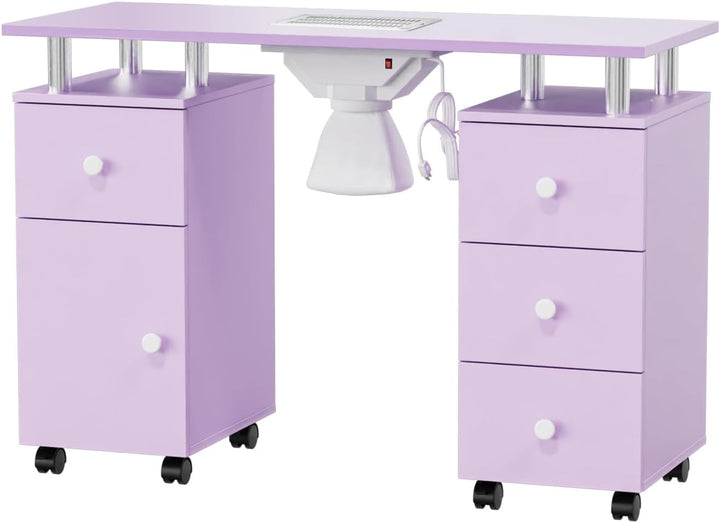 Manicure Table Nail Desk for Nail Tech, Nail Table Beauty Salon Station W/Electric Dust Collector Acetone Resistant W/Lockable Wheel,Arm Rest