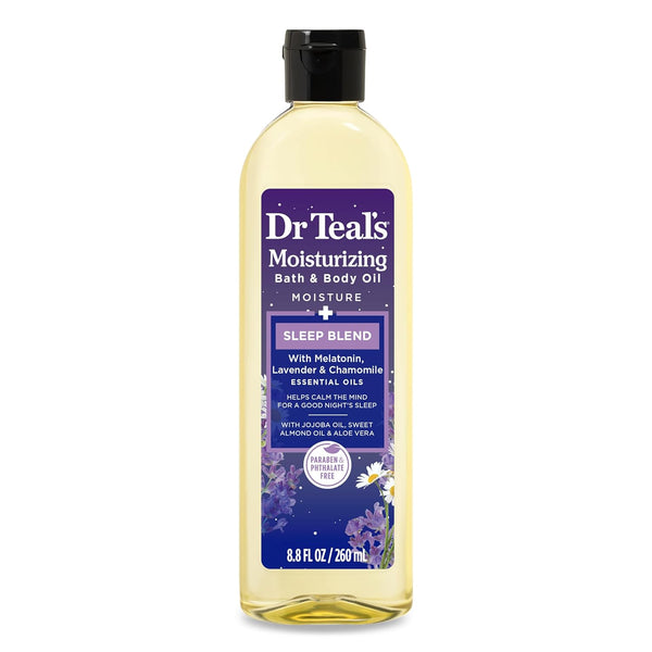 Moisturizing Bath & Body Oil, Sleep Blend with Melatonin, Lavender & Chamomile Essential Oils, 8.8 Fl Oz.