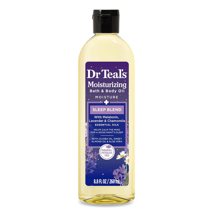 Moisturizing Bath & Body Oil, Sleep Blend with Melatonin, Lavender & Chamomile Essential Oils, 8.8 Fl Oz.