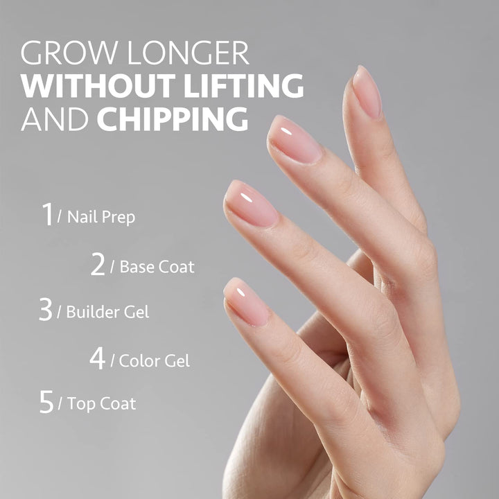 Clear Builder Gel for Nails, 16Ml Nail Strengthener in a Bottle, Nail Extension Hard Gel, Soak off Long Lasting UV Light Cure, Base Coat Top Coat Needed