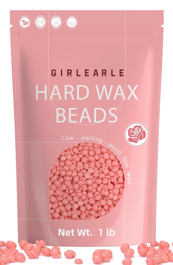 Hard Wax Beads, 1Lb Wax Beans for Hair Removal Sensitive Skin with Rose Formula, Perfect for Full Body, Facial, Brazilian Bikini, and Legs at Home Wax Refill for Women Men (Pink)