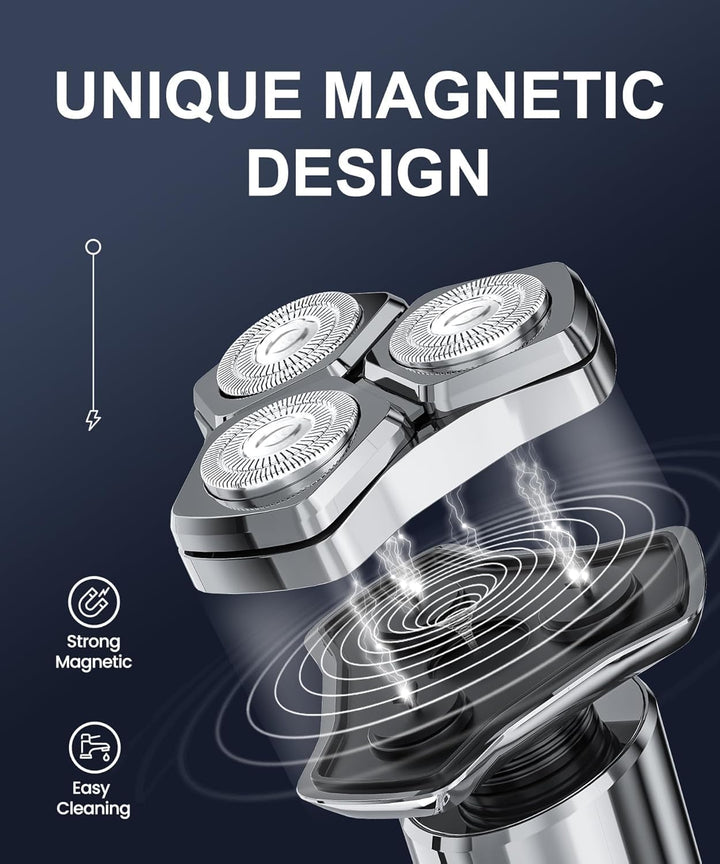 Electric Razor for Men，10,000Rpm High-Speed Motor, IPX8 Waterproof, USB Fast Charging, 5-Min Quick Charge & Travel Lock,Metallic Silver