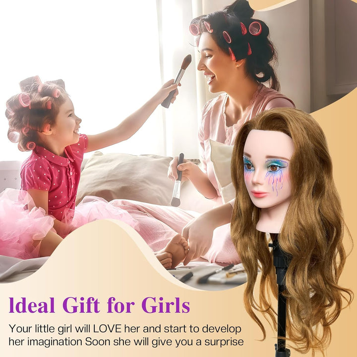 28" Mannequin Head Human Hair, 80% Real Hair Mannequin Head for Makeup Practice, Cosmetology Manikin Doll Head for Hair Styling, Hairdressing Training Head for Braiding #27