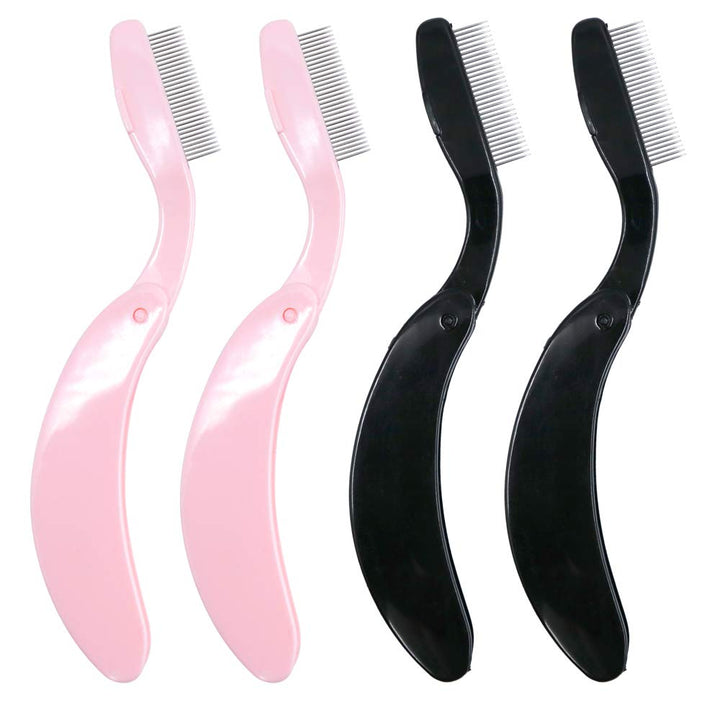 2PCS Folding Eyelash Comb, Eyelash Separator Tool, Black Eyebrow Comb Metal Teeth, Eyelash Brush Tool for Lash & Brow