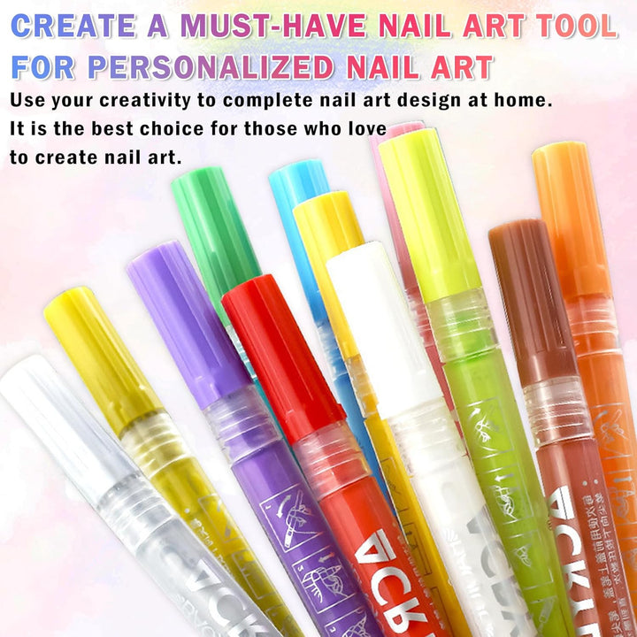 12 Colors Nail Art Pens Set Nail Polish Pens Nail Art Drawing Pen Quick Dry Waterproof Nail Art Painting Pens Kit for Home DIY Nail Art Design