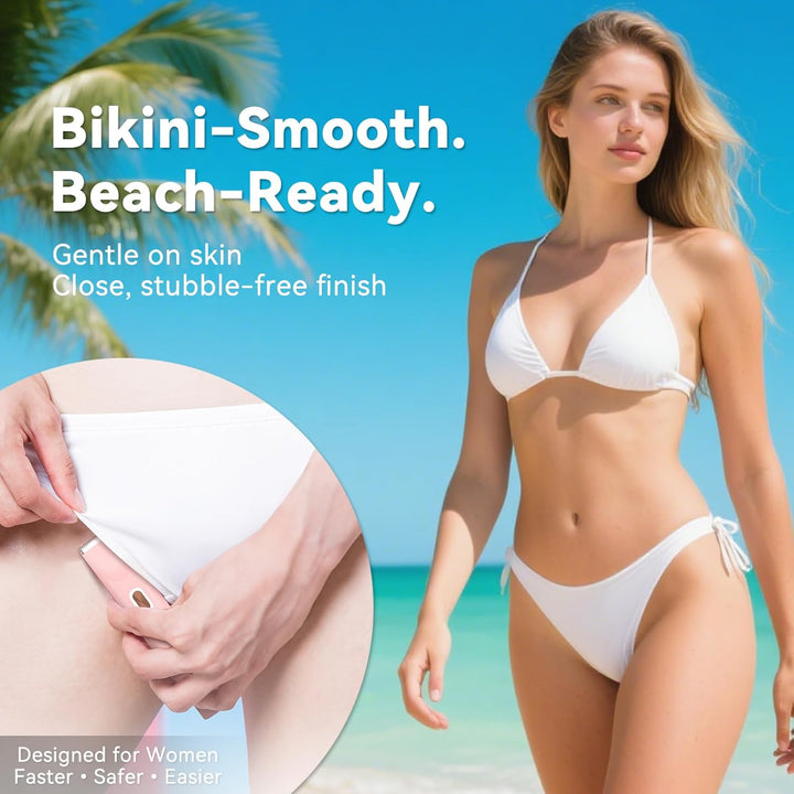 Bikini Trimmer for Women – Waterproof Electric Razor with Stainless Steel Blades, Rechargeable Battery, Pubic Hair Shaver for Women, Facial & Body Hair Remover, Pink