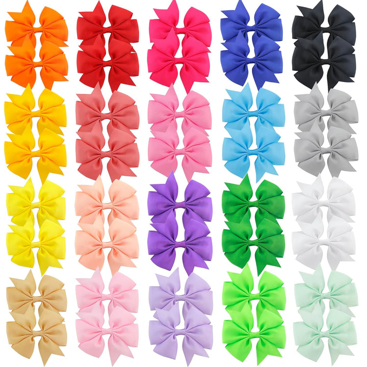 40Piece 3 Inch Boutique Grosgrain Ribbon Pinwheel Hair Bows Alligator Clips for Girls Babies Toddlers Accessories Teens in Pairs