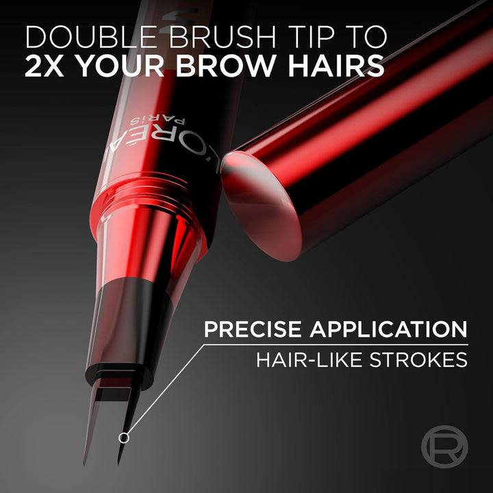 Faux Brow, Hair-Like, Filling Eyebrow Pen with Double-Brush Tip, Fast & Precise Eyebrow Makeup, Dark Brunette, 0.04 Fl Oz
