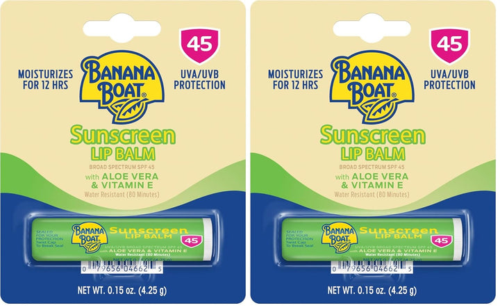 SPF Lip Balm with Aloe Vera & Vitamin E, 0.15Oz | Beach Essentials, Moisturizing Lip Sunscreen SPF 45, Travel Sunscreen for Lips, 0.15Oz