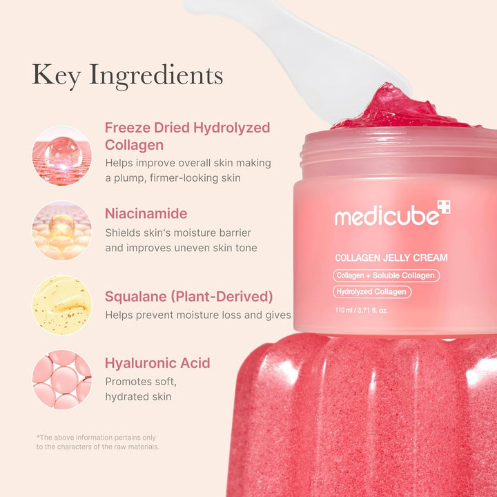 Collagen Jelly Cream- Niacinamide & Freeze-Dried Hydrolyzed Collagen-Boosts Skin Barrier Hydration & Gives 24H Glow & Firmer Looking Skin | No Artificial Color, Korean Skincare (3.71 Fl.Oz.)