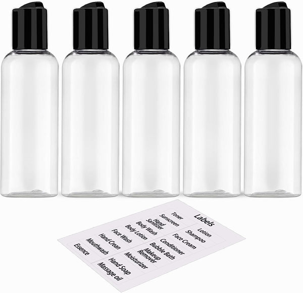 5 Pack 3.4 Oz Travel Bottles for Toiletries TSA Approved Leakproof Plastic Empty Travel Size Bottles Containers with Labels