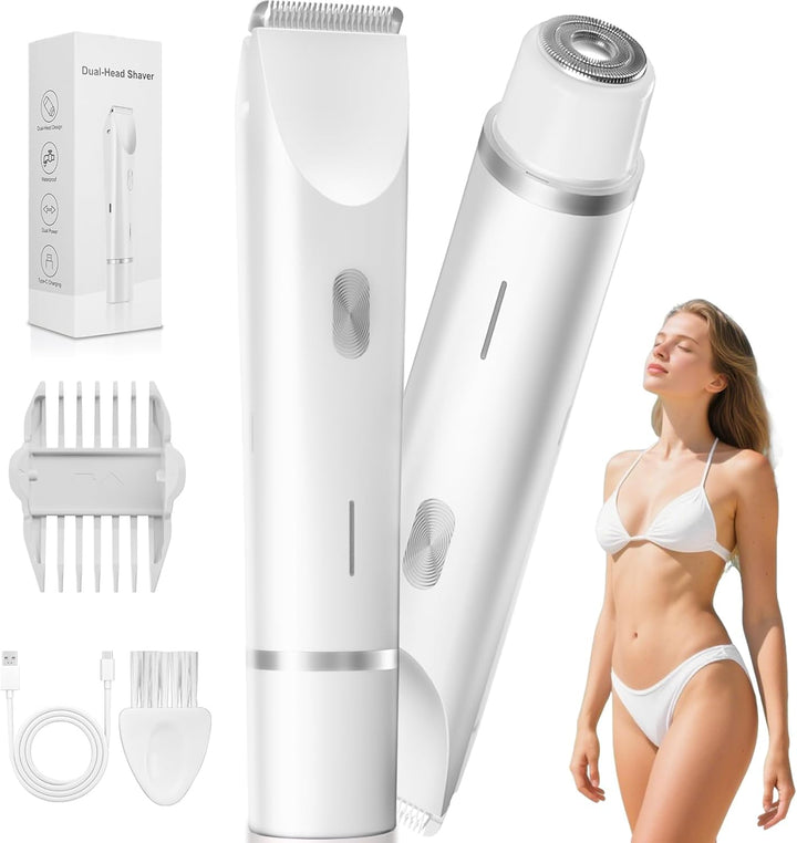 Bikini Trimmer for Women – Waterproof Electric Razor with Stainless Steel Blades, Rechargeable Battery, Pubic Hair Shaver for Women, Facial & Body Hair Remover, Pink