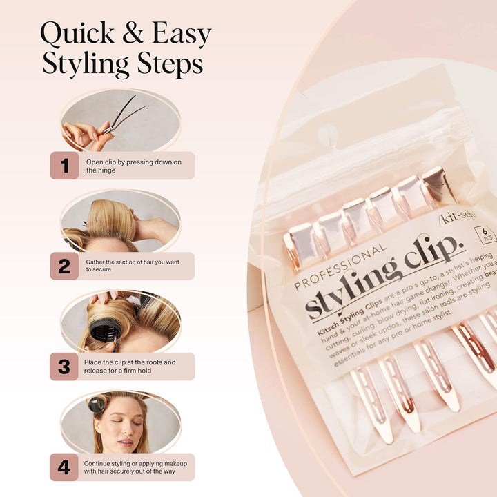 Professional Alligator Clips for Hair Styling – 3.5" Aluminum Hair Sectioning Clips for Salon & Makeup Application | Ideal Gifts for Women – Rose Gold, 6 Pcs