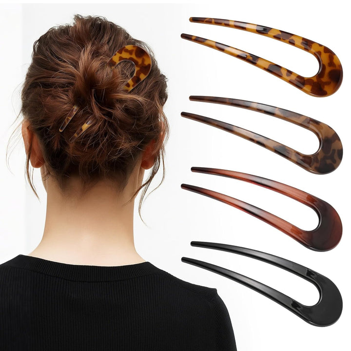 6PCS French Hair Pins for Women, Tortoise Shell French Pins Hair, Large Hair Styling Pins for Thin Thick Hair, 3 Internal Teeth Hair Sticks, Lialys Hair Pin for Buns, French Twist Pin Wavy U Shaped