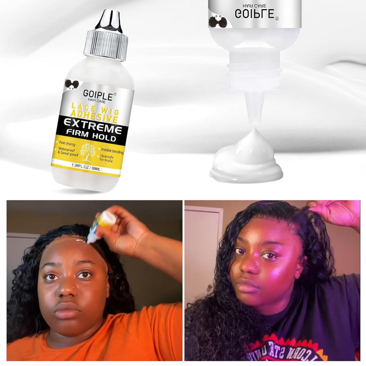 Wig Glue 1.28OZ, Waterproof Lace Front Adhsive for Wigs with Tools and Hair Wax Stick (Lace Adhesive/Wig Glue Remover/Wax Stick/Edge Control Wax/Elastic Band/Hair Dual Drush/Wigs Caps)