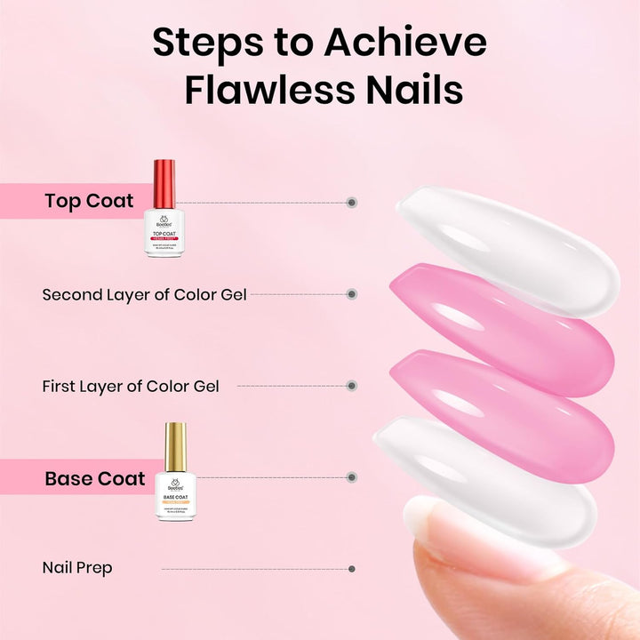 Beetles 15Ml Gel Base and Top Coat Set HEMA Free, TPO Free Top Coat Gel Nail Polish & Base Clear Glossy Long Lasting No Wipe Soak off Upgraded Safe Low-Sensitivity, No More Damaged Gifts for Women