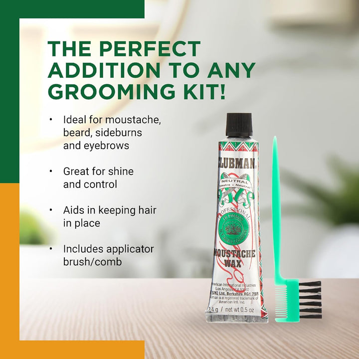 Pinaud Moustache Wax with Comb Applicator, Neutral, 0.5 Oz (Pack of 3)