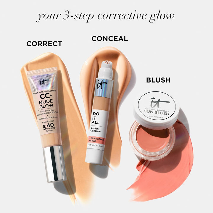 CC+ Nude Glow - Medium Coverage Foundation with SPF 40 & Brightening Glow Serum, Lightweight Skin Tint, 2% Niacinamide + Hyaluronic Acid, up to 24H Hydration, Normal/Dry Skin - 1.08 Fl Oz