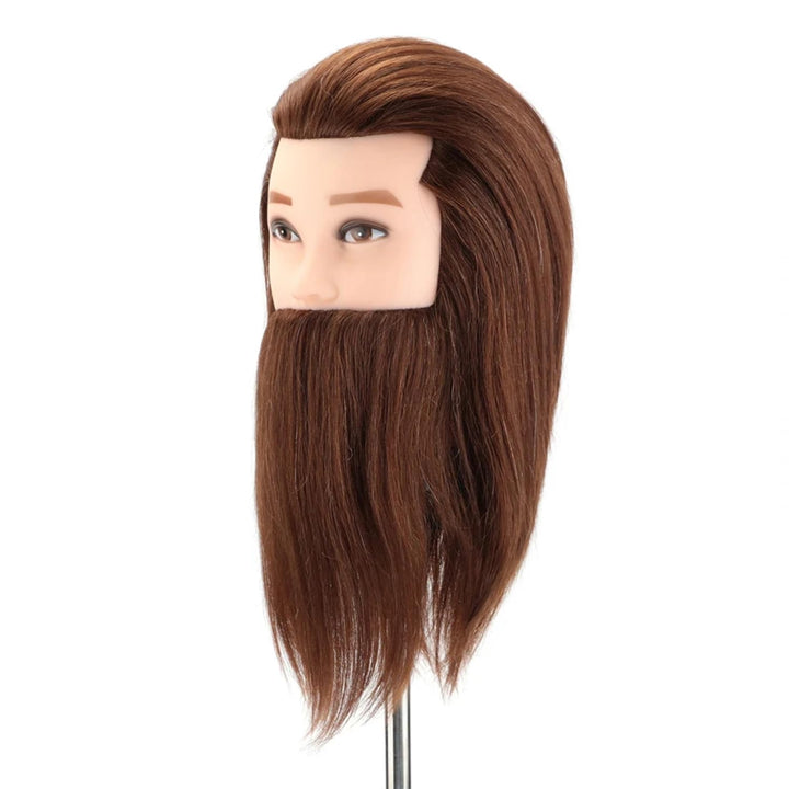 Mannequin Head Human Hair for Hair Styling, Barber Mannequin Head Male with 100% Human Hair and Beard Cosmetology Training Manikin Head with Stand