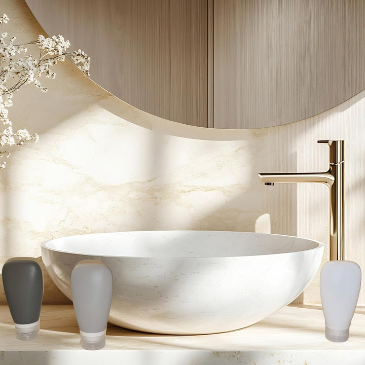 Travel Bottles for Toiletries, TSA Approved 3Oz (90Ml) Leak Proof Silicone Refillable Squeeze Travel Size Containers BPA Free for Cleansers, Lotions, Shampoo 3-Pk (Black-Gray-White)