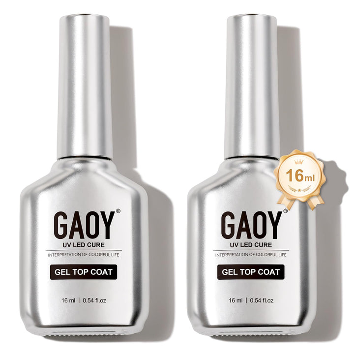 2 Pcs 16Ml No Wipe Gel Top Coat, Glassy Clear Gel Top Coat, High Gloss Finish for UV Light Cure Nail Polish