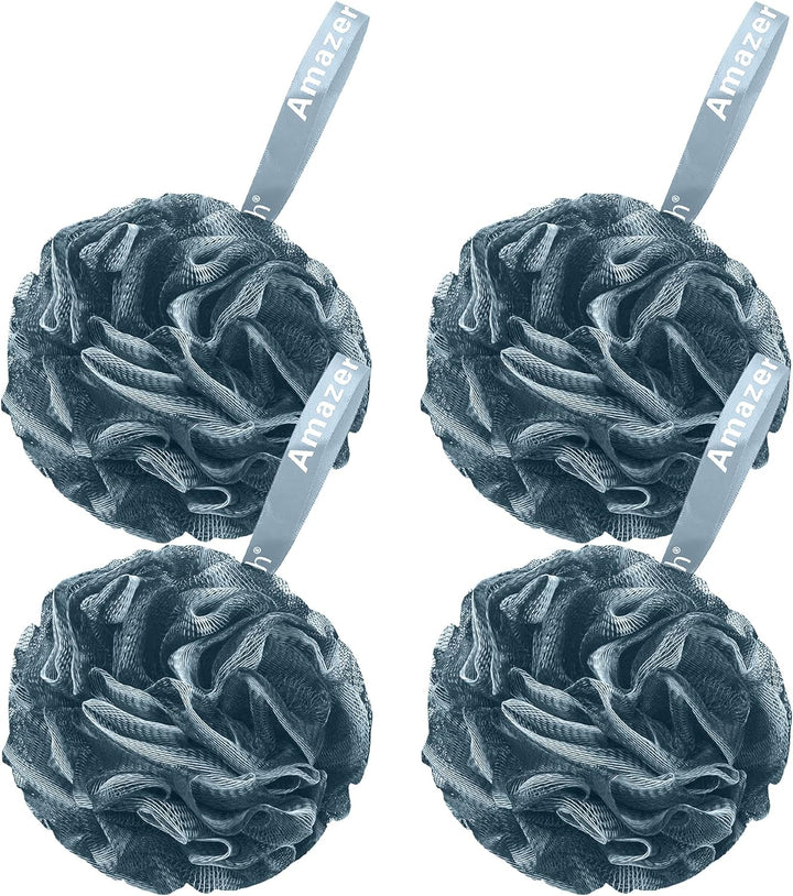 Loofah Sponge 75G/Piece, Exfoliating Bath Sponge Body Scrubber - Loofa Set of 4 Flower Color (Large, Green-Purple)