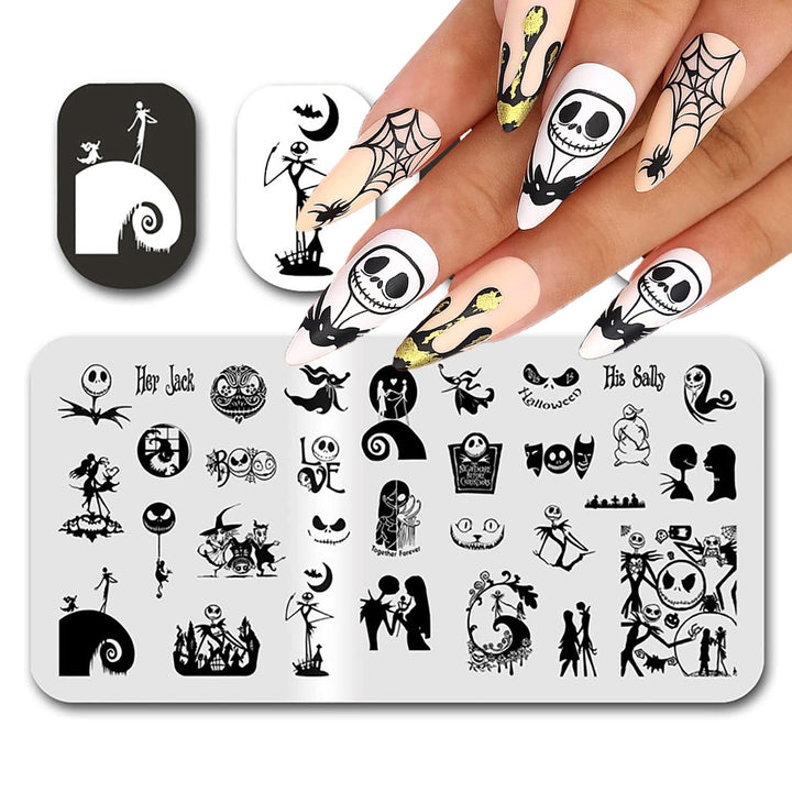 Halloween Nail Stamping Plates Horror Movie Characters Nail Art Stamp Plates Halloween Scary Face Nail Art Stamping Template Holiday Nail Manicure Decorations Supplies 1Pcs