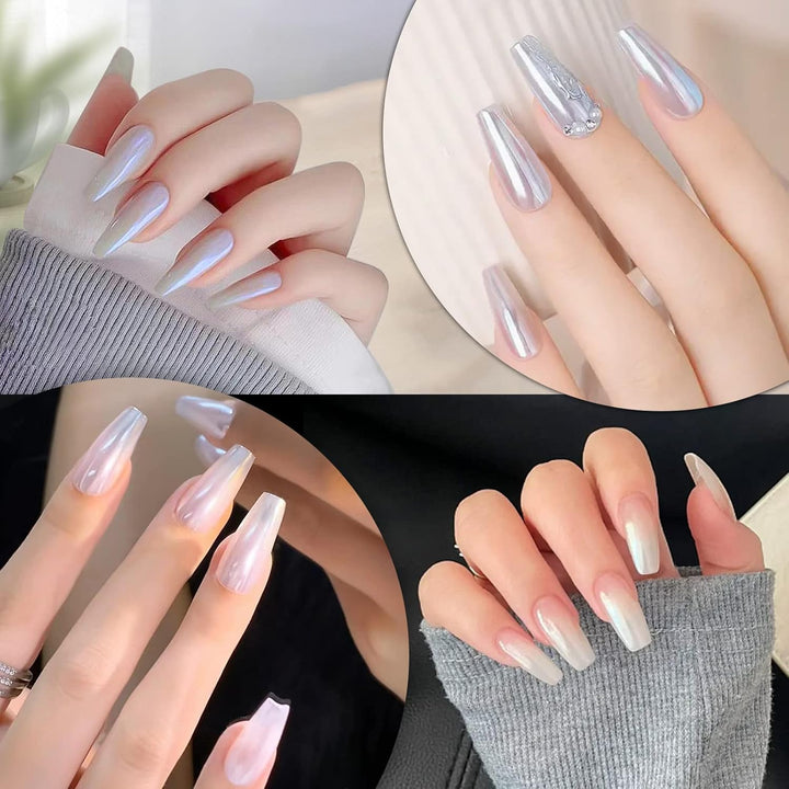 2 Jars Chrome Nail Powder White and Red Pearl, Iridescent Aurora Powder Metallic Mirror Effect Pigment Pearlescent Mermaid Pearl Dust Kit, Decoration Acrylic Resin Craft