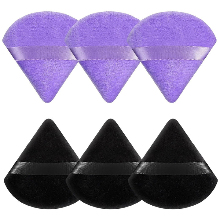 6 Pcs Powder Puff Face Soft Triangle Makeup Puff Velour Makeup Sponge Stocking Stuffers for Loose Powder (Black)