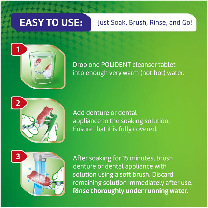 Smokers Antibacterial Dental Appliance Cleanser Tablets, 90 Count