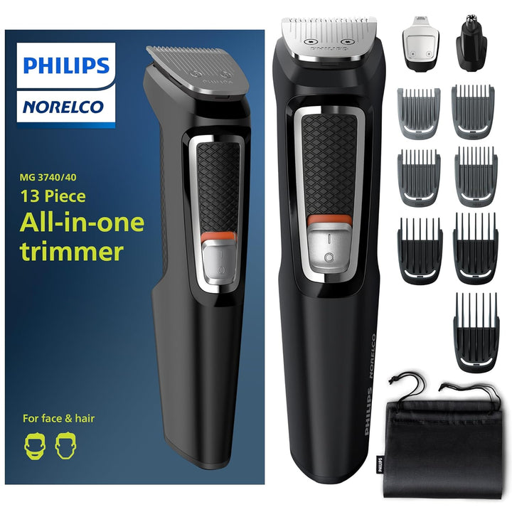 Philips Multigroom 3000 Series, All-In-One Trimmer, 13 Piece Men'S, Grooming Kit for Beard, Face, Nose, and Ear Hair Trimmer and Hair Clipper - NO Blade Oil Needed, MG3740/40