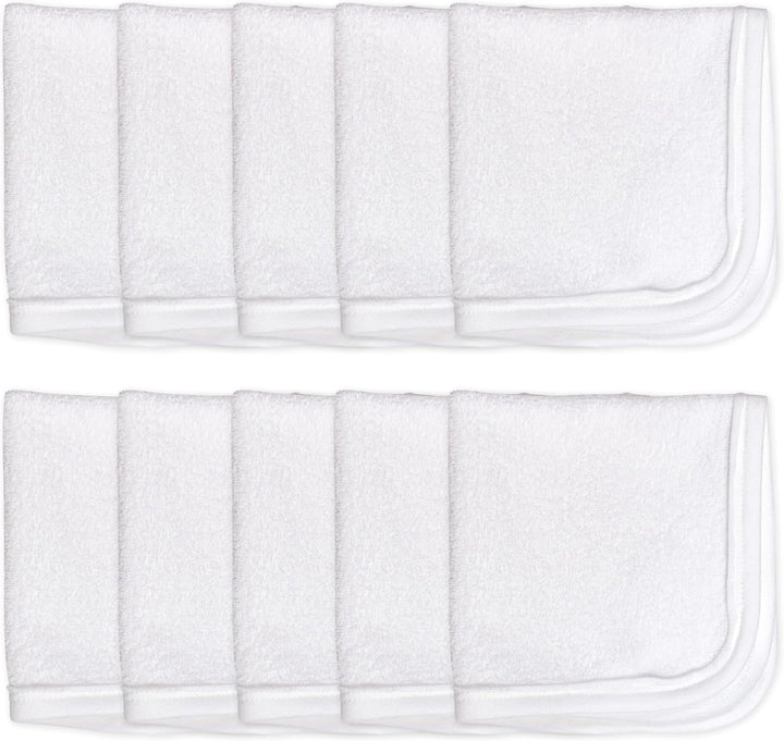 10-Pack Terry Wash Cloths in Gift Box 100% Organic Cotton for Infant Baby Boys, Girls, 10-Pack White, One Size