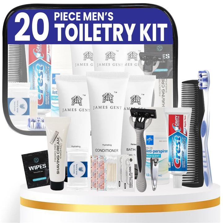 Travel Toiletry Kit for Men and Women – 20 Piece Set of Travel Size Toiletries, TSA Compliant, Includes Shampoo and Conditioner, Body Wash, Toiletry Bag & More