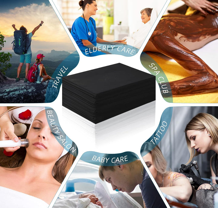 50 Pieces 31 X 70 Inches Disposable Bed Sheets Bed Cover Massage Table Sheet Non-Woven Fabric for Spa, Lash, Beauty Salon, Waxing, Hotels(Black)