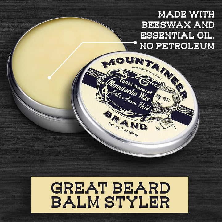 Unscented Natural Mustache Wax | Strong and Extra Firm Hold | Made in West Virginia | Smooths, Conditons, Styles | Organic Moustache Balm | 2Oz
